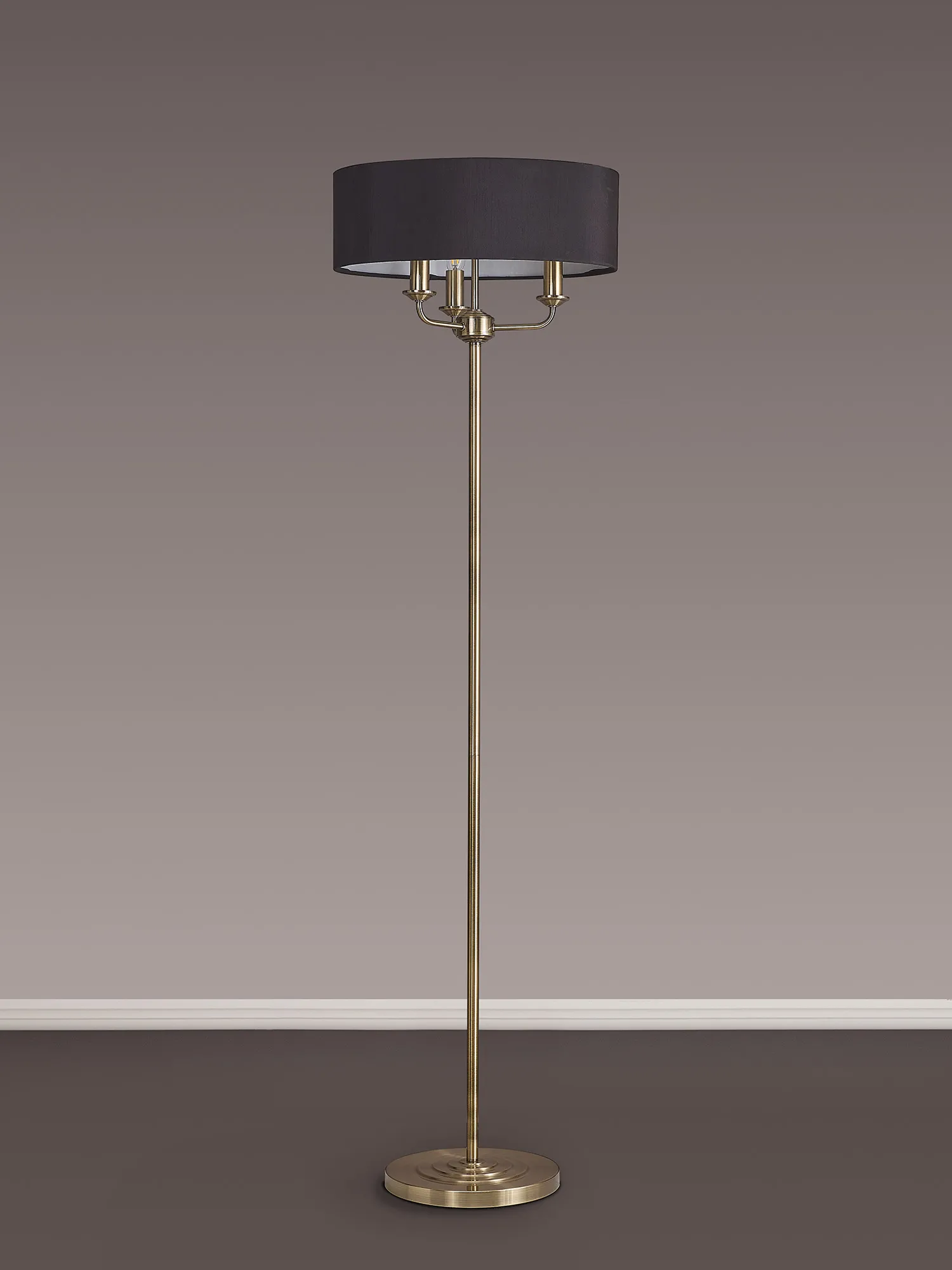 Banyan 45cm 3 Light Floor Lamp Antique Brass, Black DK0903  Deco Banyan AB BL